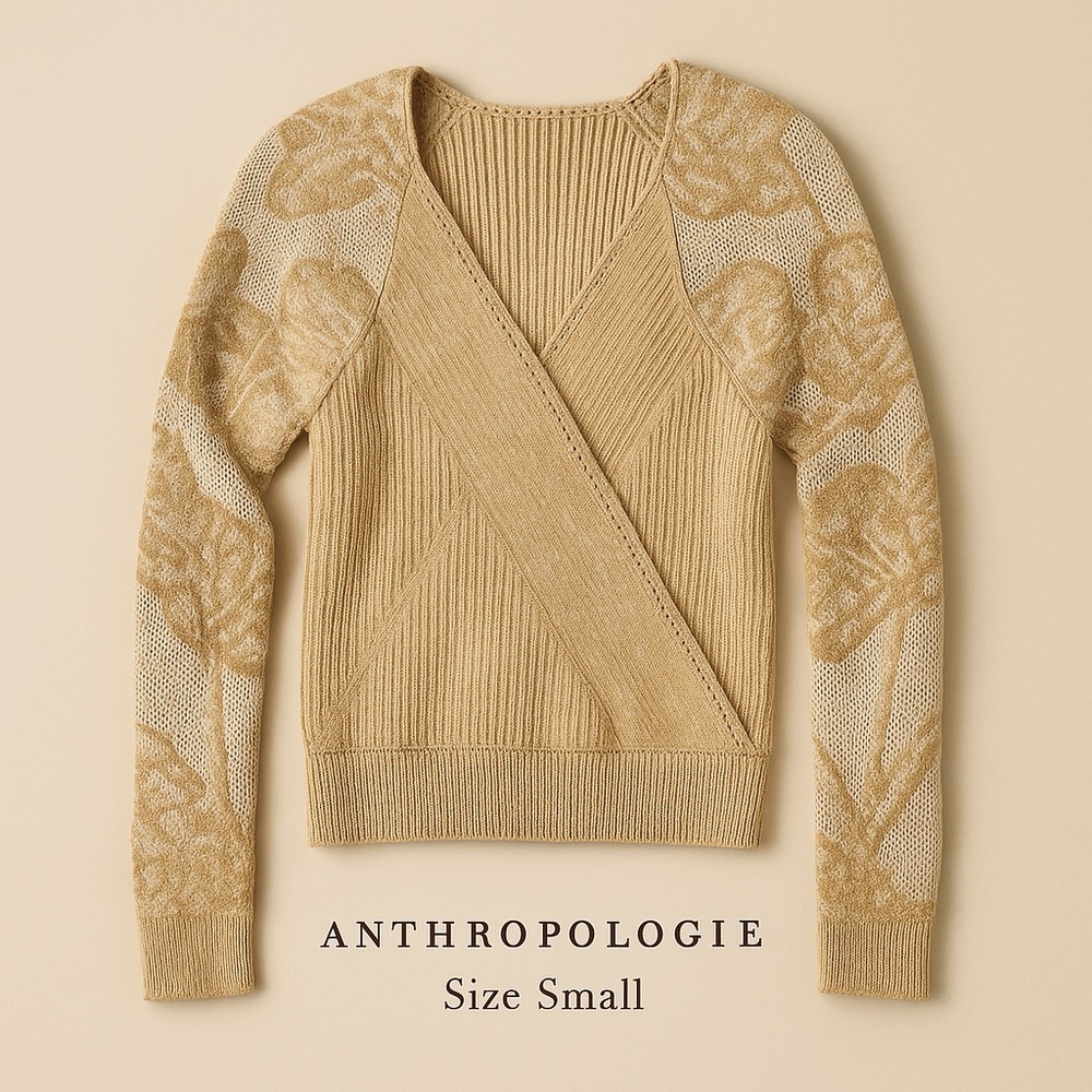 Anthropologie Beige and Cream Lace Knit Sweater